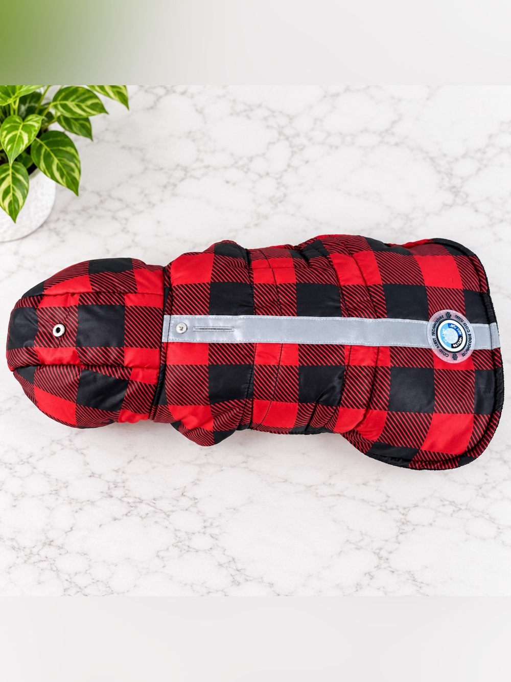 Silver Paw S/M Red Black Plaid Insulated Winter Dog Coat Reflective